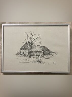 VINTAGE quaint Dutch farmhouse cottage sketch print by Kees Koster, signed